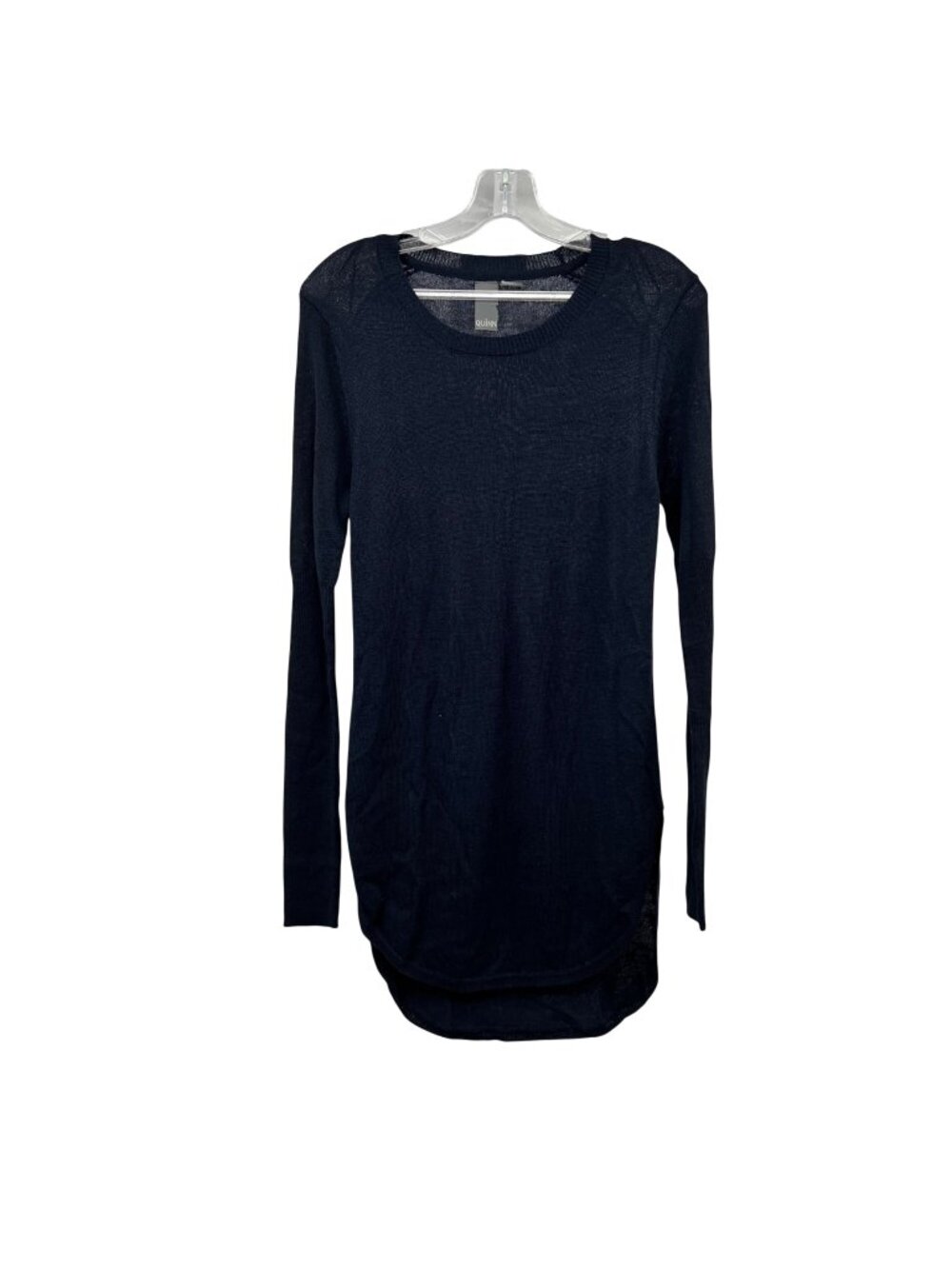 QUINN Womens Sheer Tunic Sweater Navy Long Sleeve Round Hem Size Small